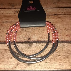 Vintage Paparazzi Coral & Silver Stretch Bracelet